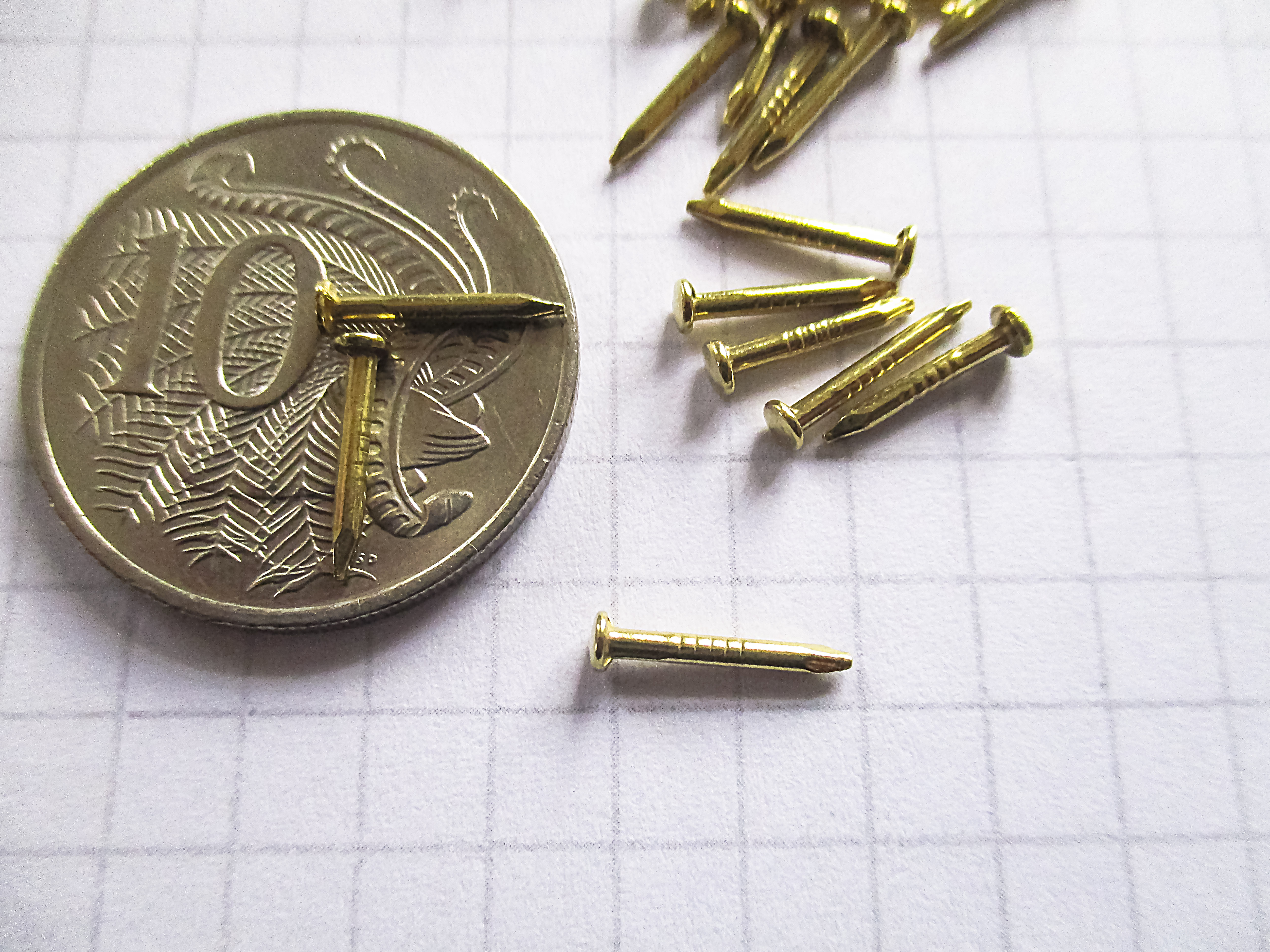 Brass coated Mini Nails Brads 10mm long for wood, leatherwork Jaszit