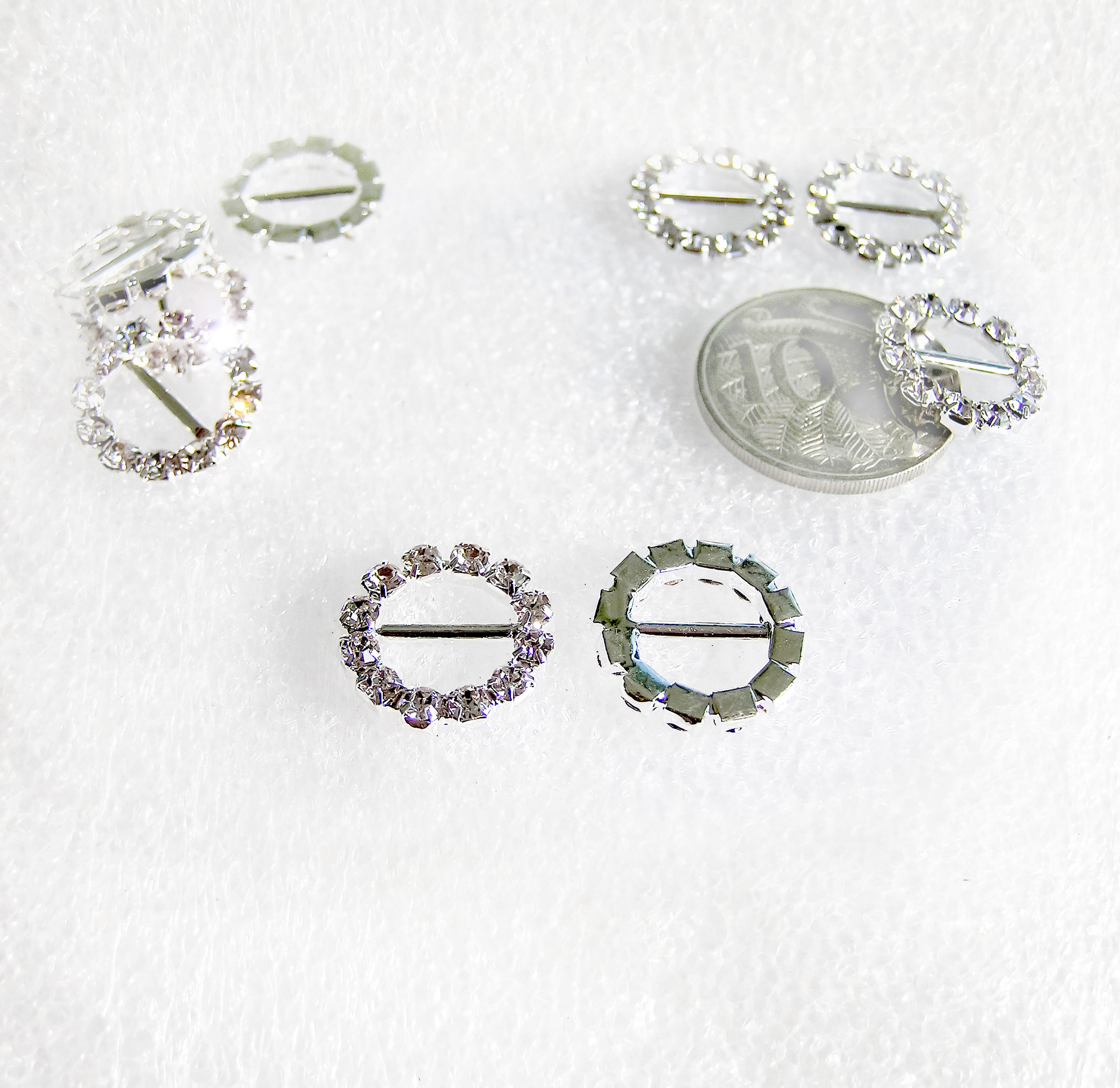 Round or Square Silver Rhinestone Buckles, Ribbon Slides Jaszitup