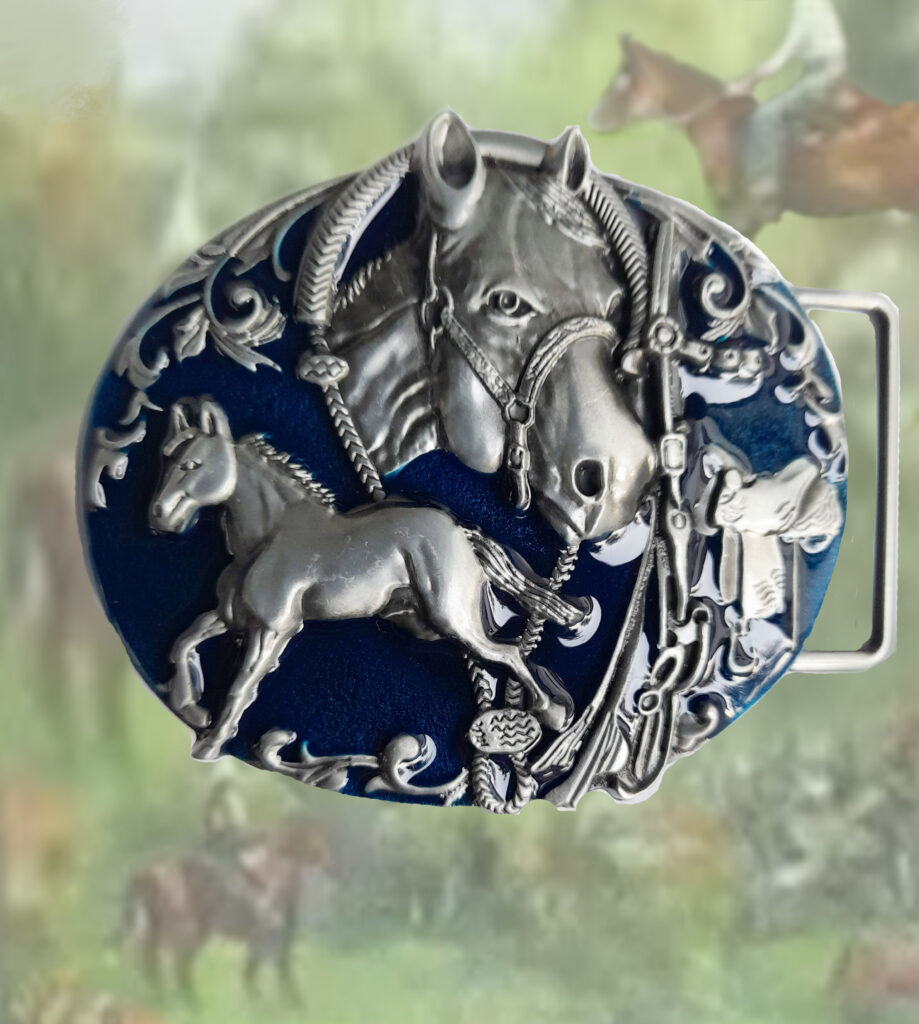 Belt buckle Oval Horse Head and Pony 90 x 76 mm fits 40mm belt