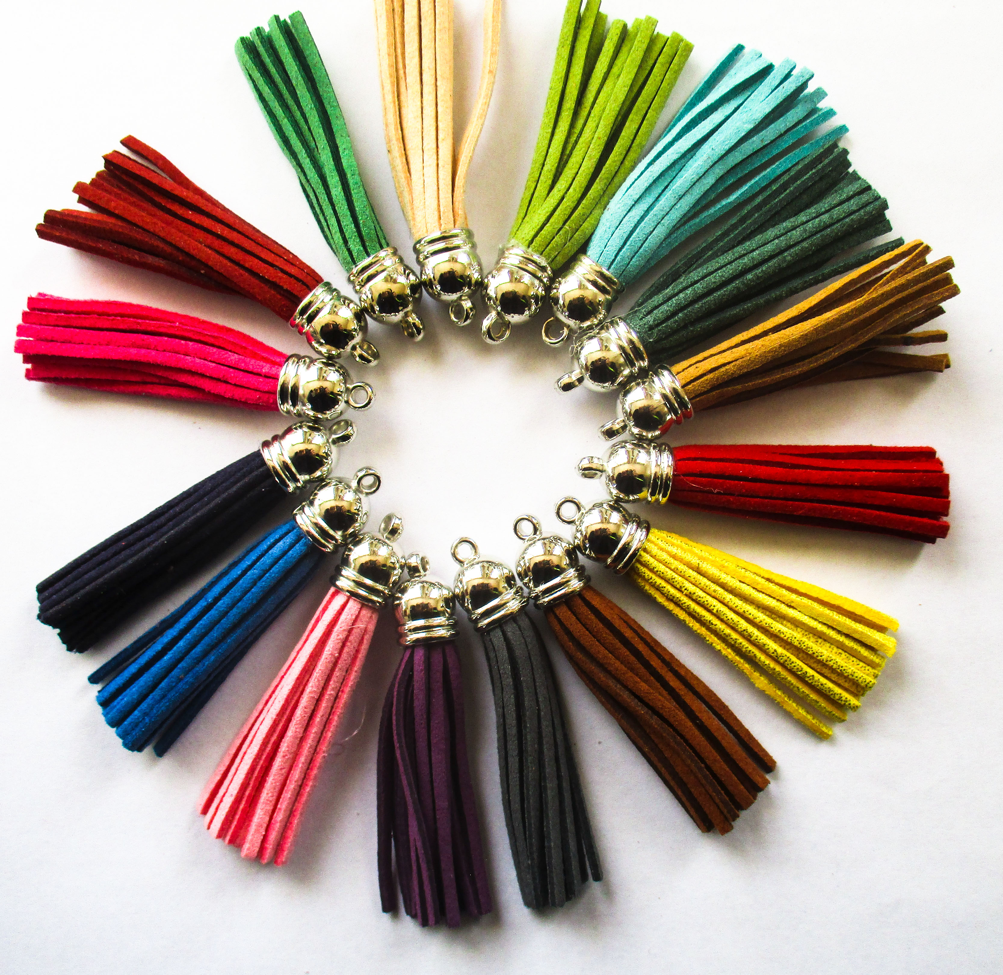 Fringe Tassels Silver Cap 38 or 50mm Suede mixed colours Pkt 10 Jasz