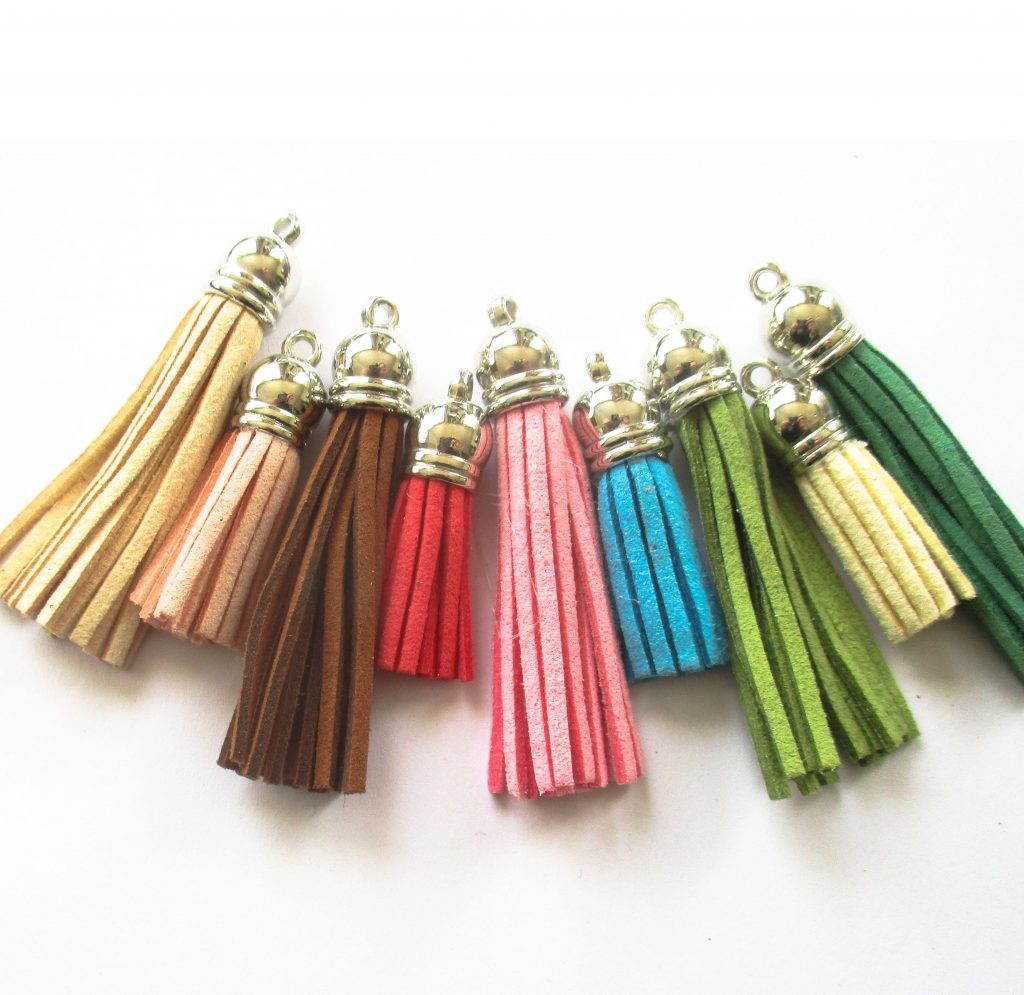 Fringe Tassels Silver Cap 38 or 50mm Suede mixed colours Pkt 10