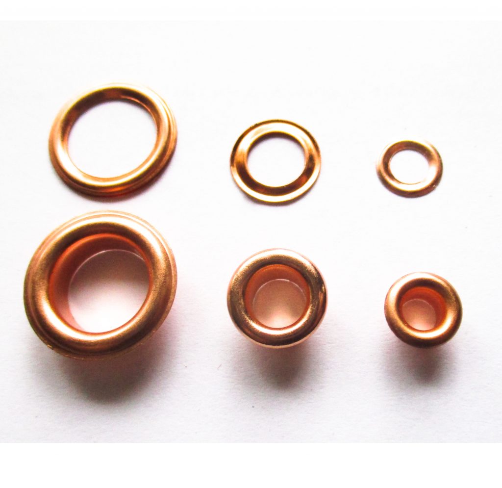 Rose Gold eyelets with washer 4mm, 4.5mm, 5mm, 6mm, 10mm, 17mm ID pkt 20