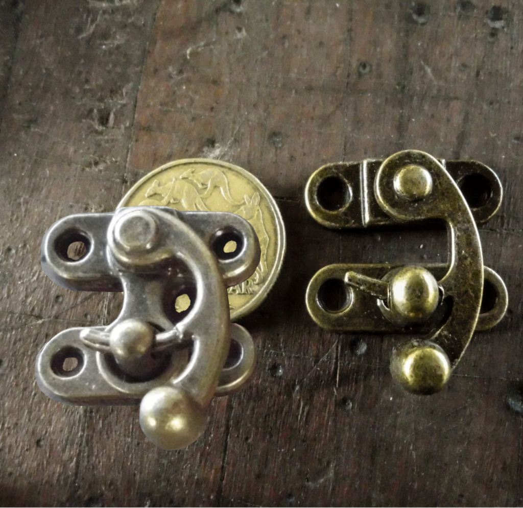 Solid Swing Catches Antique Brass 2 sizes, for boxes, bags and purses
