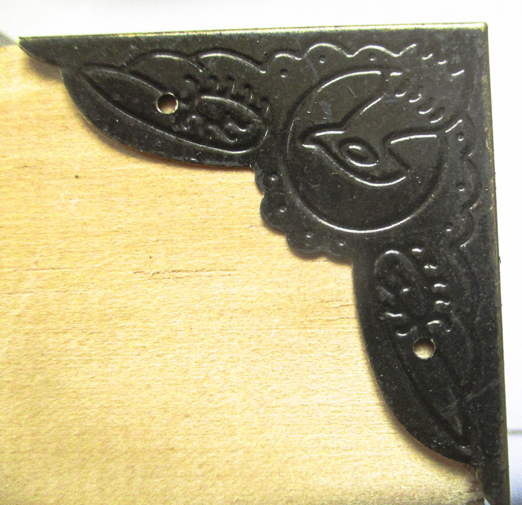 Metal Corners for Boxes Line Carved Antique Brass 44x44x63mm 13mm sides