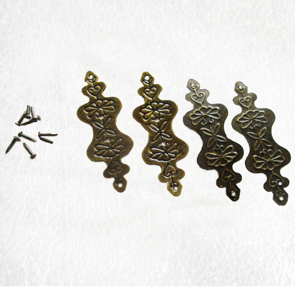 Metal Corner Brackets for Boxes Antique Brass 56x20mm Pkt 4 