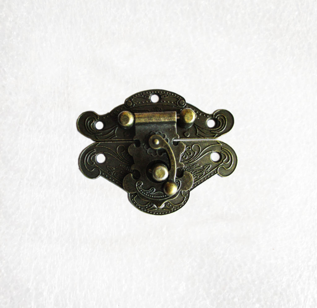 Styled Hasp Latch carved pattern with screws - antique brass 66mm x 54mm