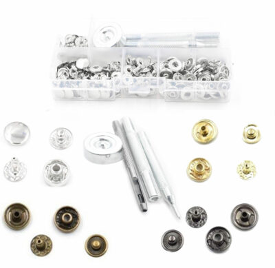 Snap fasteners 10mm in case w hand setter, hole punch, 50 snaps