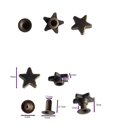 Punk Rivets Star Antique Brass 9mm Pkt 10