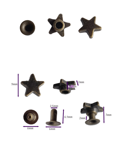 Punk Rivets Star Antique Brass 9mm Pkt 10