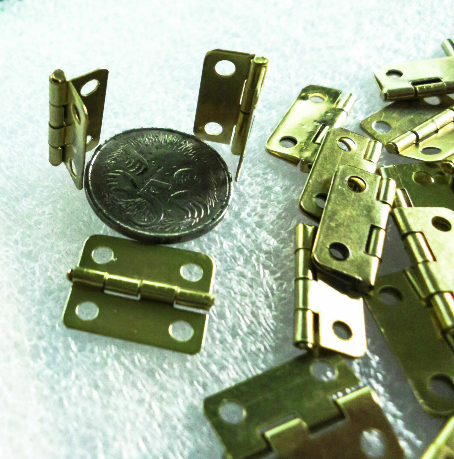 Hinges small Gold hinges for leather cases & boxes 16x13mm, or 19x16mm