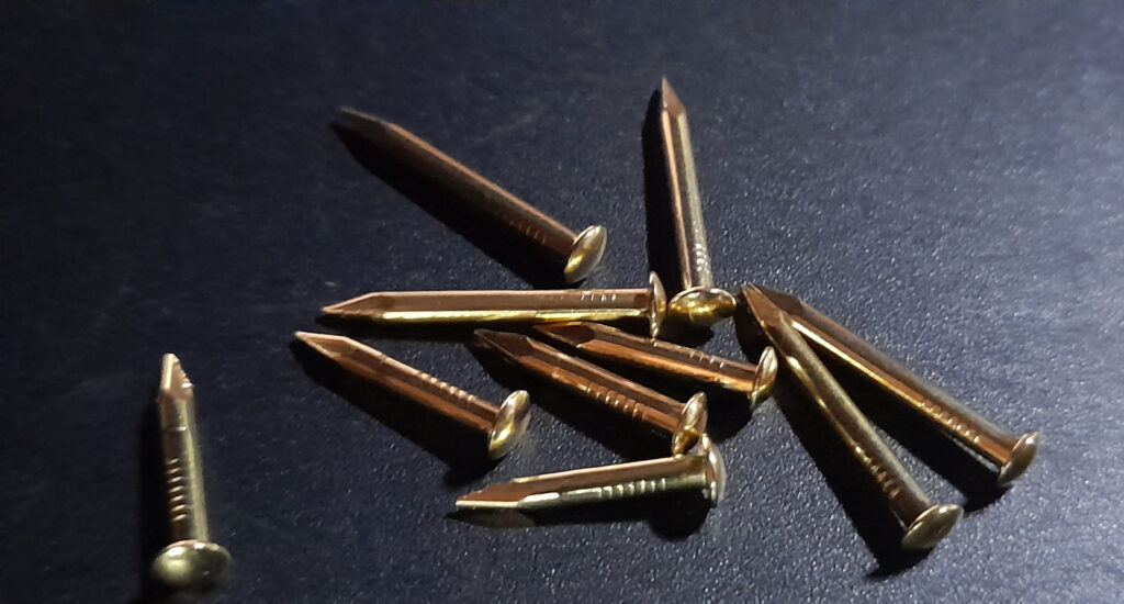 Brass Nails M2 x 15 or 20mm long Head Diam 4mm Pkt 50