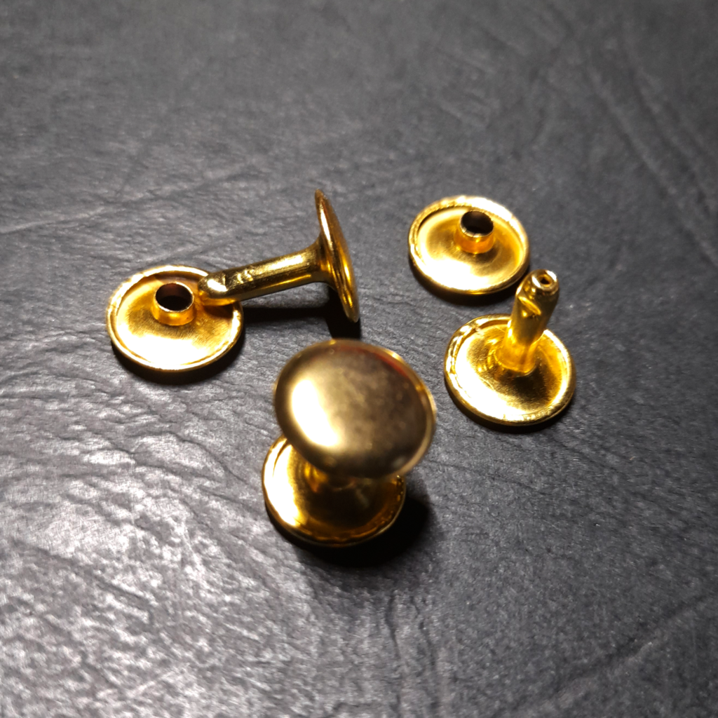 Rivets LONG post Double Cap 12mm gold pkt 25