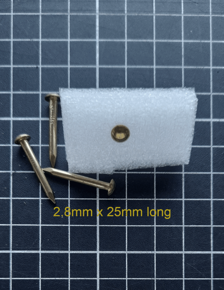 Brass Nails M2.8 x 20 or 25mm long Head Diam 6mm Pkt 20 - Image 3
