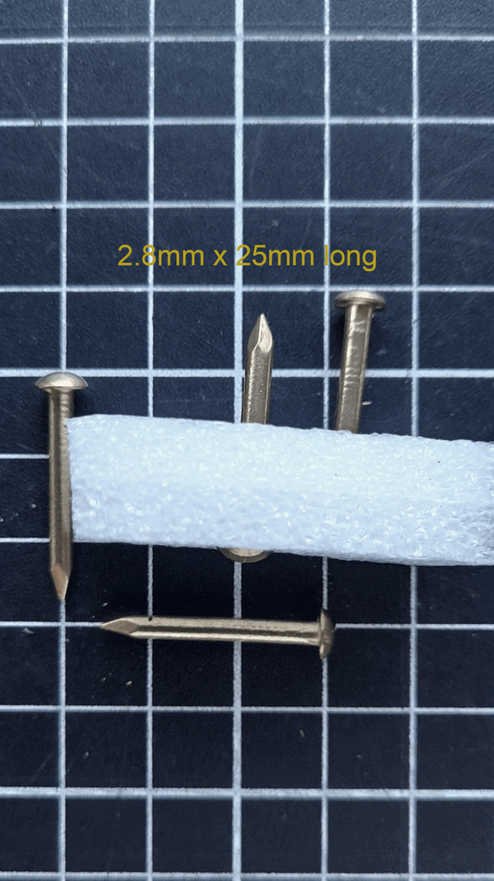 Brass Nails M2.8 x 20 or 25mm long Head Diam 6mm Pkt 20 - Image 2