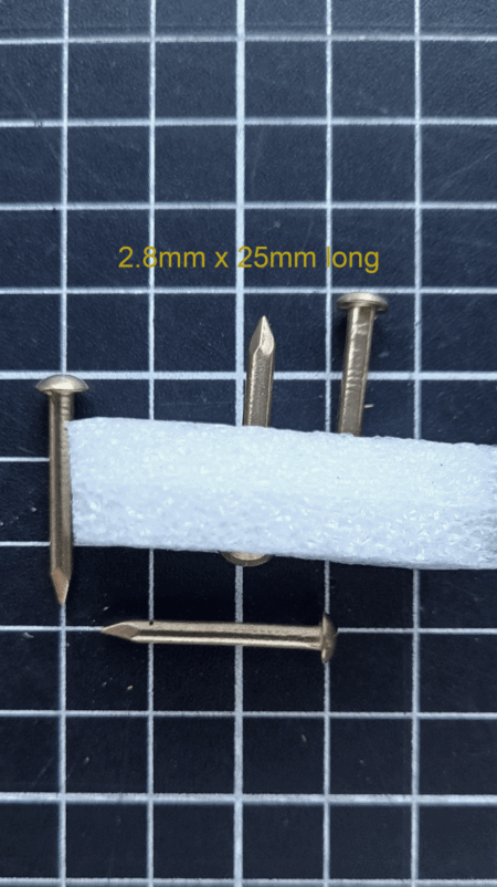 Brass Nails M2.8 x 20 or 25mm long Head Diam 6mm Pkt 20 - Image 2