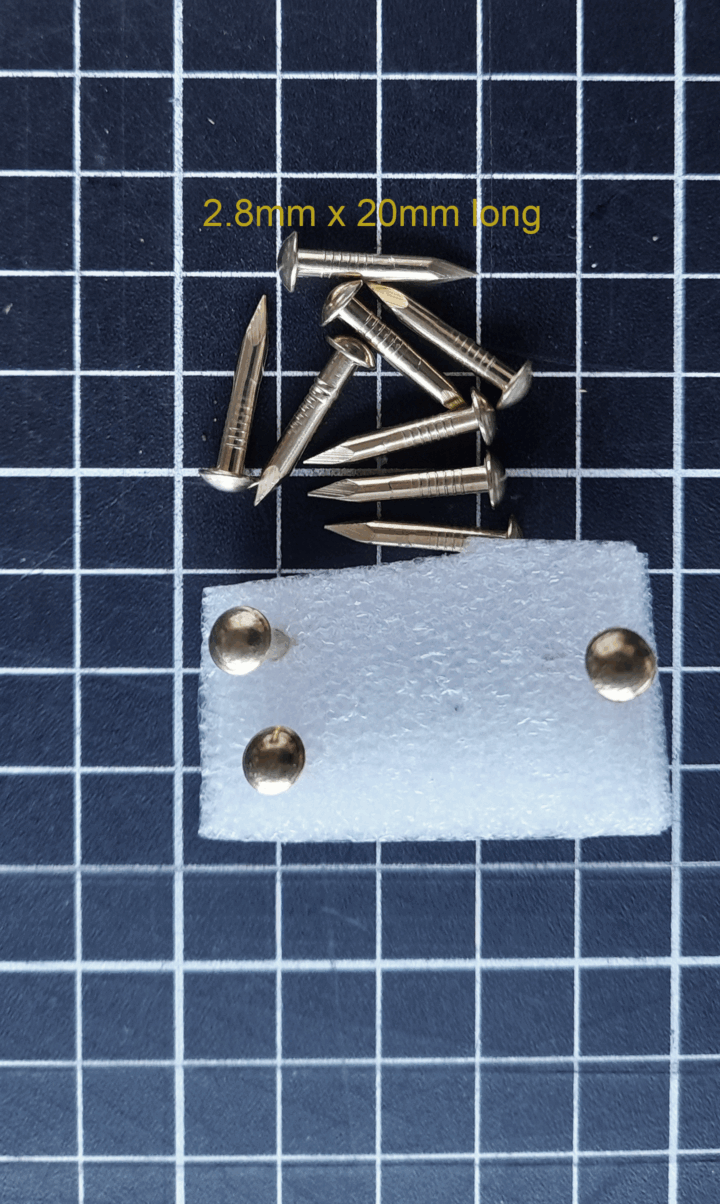 Brass Nails M2.8 x 20 or 25mm long Head Diam 6mm Pkt 20 - Image 7